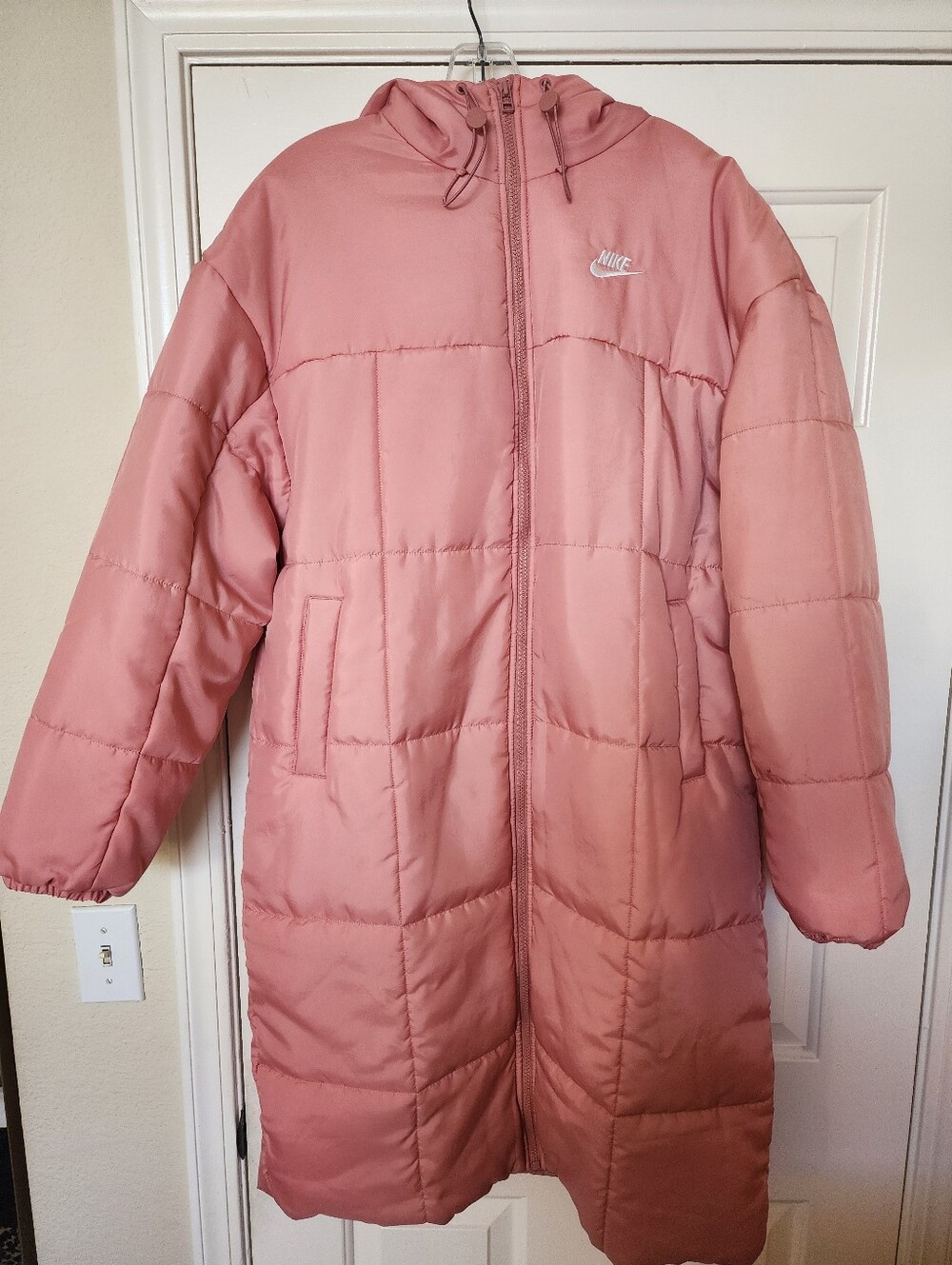 Nike Pink Hooded Long Puffer Coat